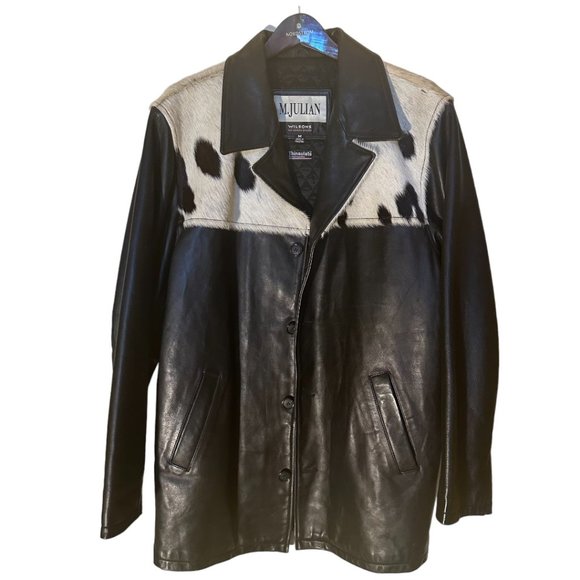 Wilsons M Julian Men's Leather Real Cow Hair Button Up Jacket sz. M